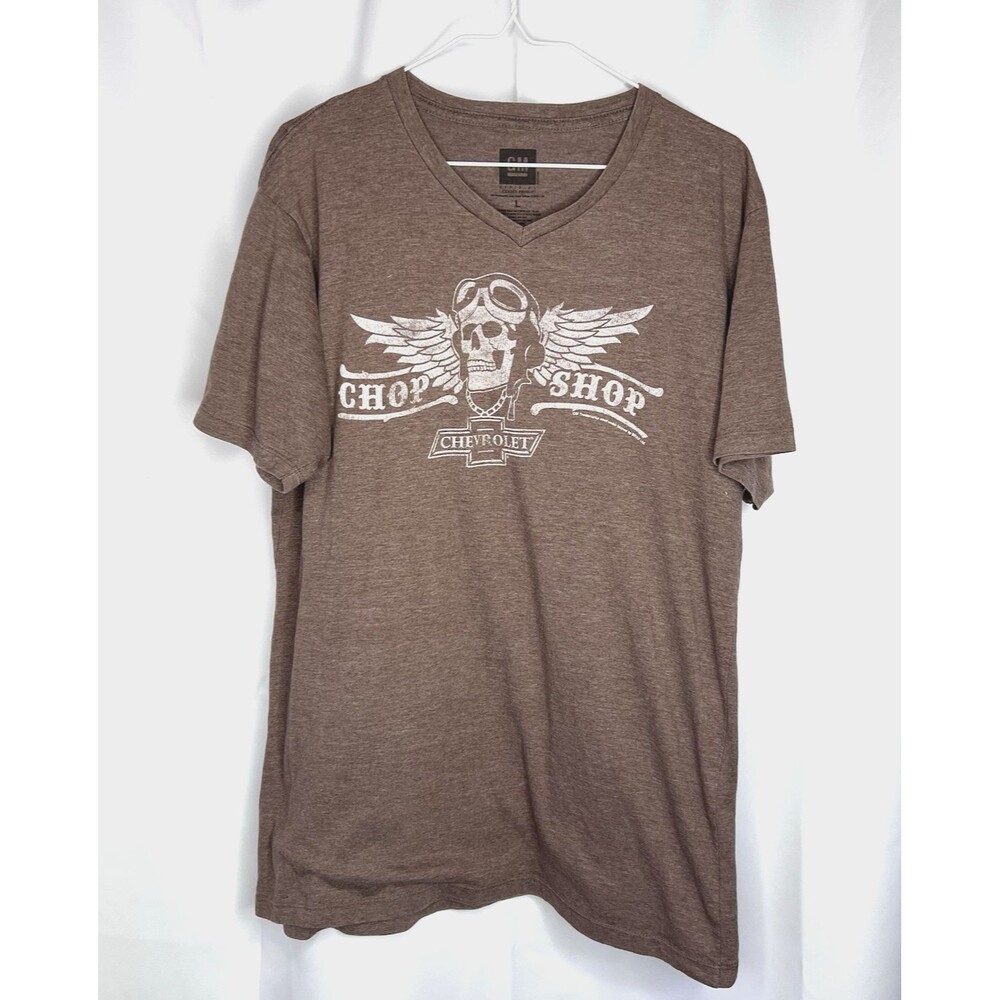 GM Chevrolet Chop Shop T-Shirt Tee Cotton Polyester Size Large Brown Heather
